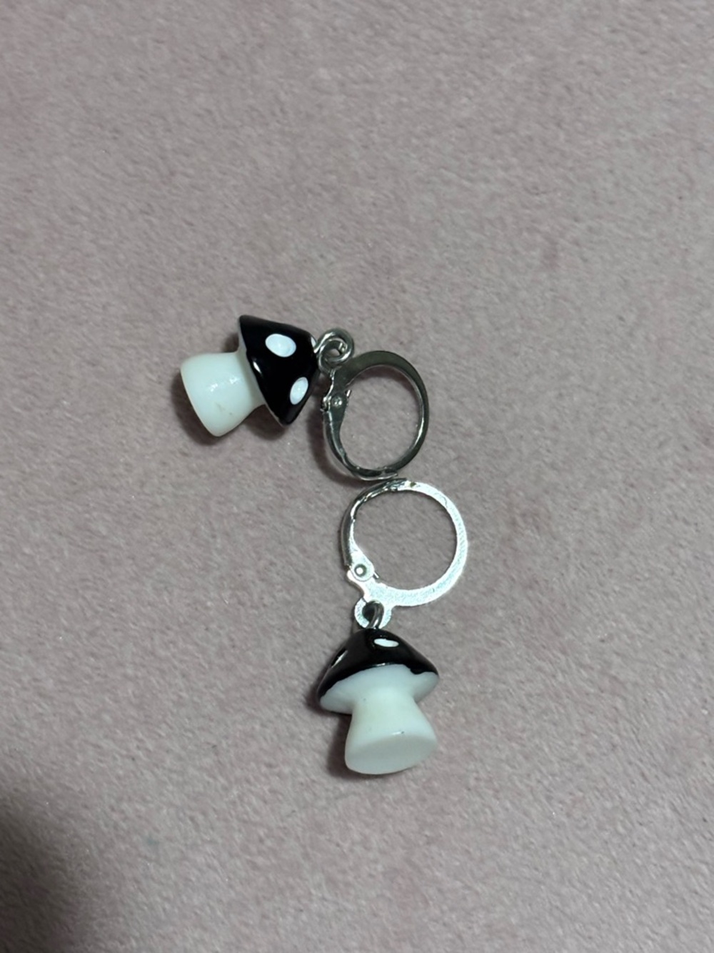 Black and White Mushroom Hoop Earrings